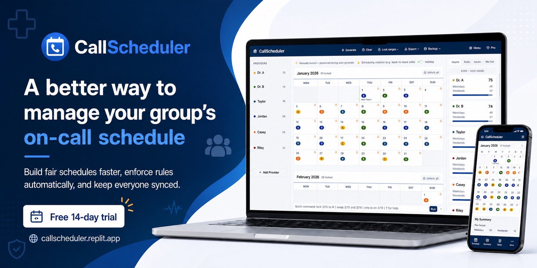Call Scheduler marketing banner displayed in a polished landing page panel